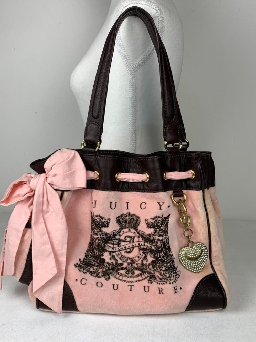 Juicy Couture Vintage Daydreamer Bag - Pink Velour & Brown Leather Charm!